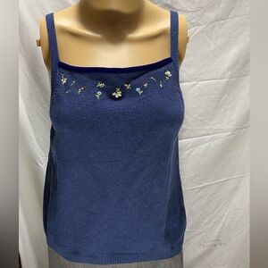 Liz Claiborne Navy Camisole with Floral Embroidery